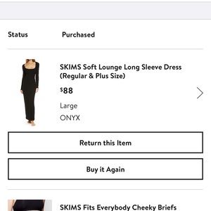 Classic SKIMS black long scoop neck dress. Size LARGE. WORN ONCE